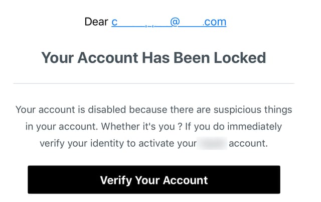 A fake email on a phone saying Your Account Has Been Locked, with a Verify Your Account button: a phishing attack.